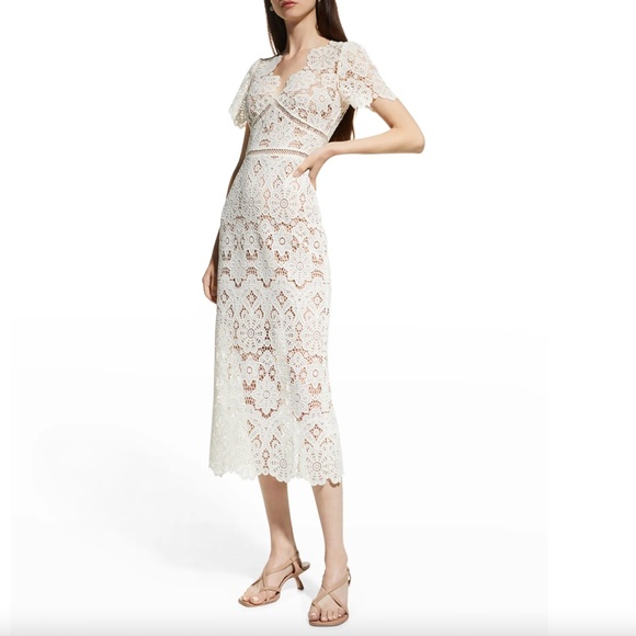 NWT $540 Self-Portrait Floral Guipure Midi Dress in Ivory - sizes 2 and 10! - Picture 2 of 7